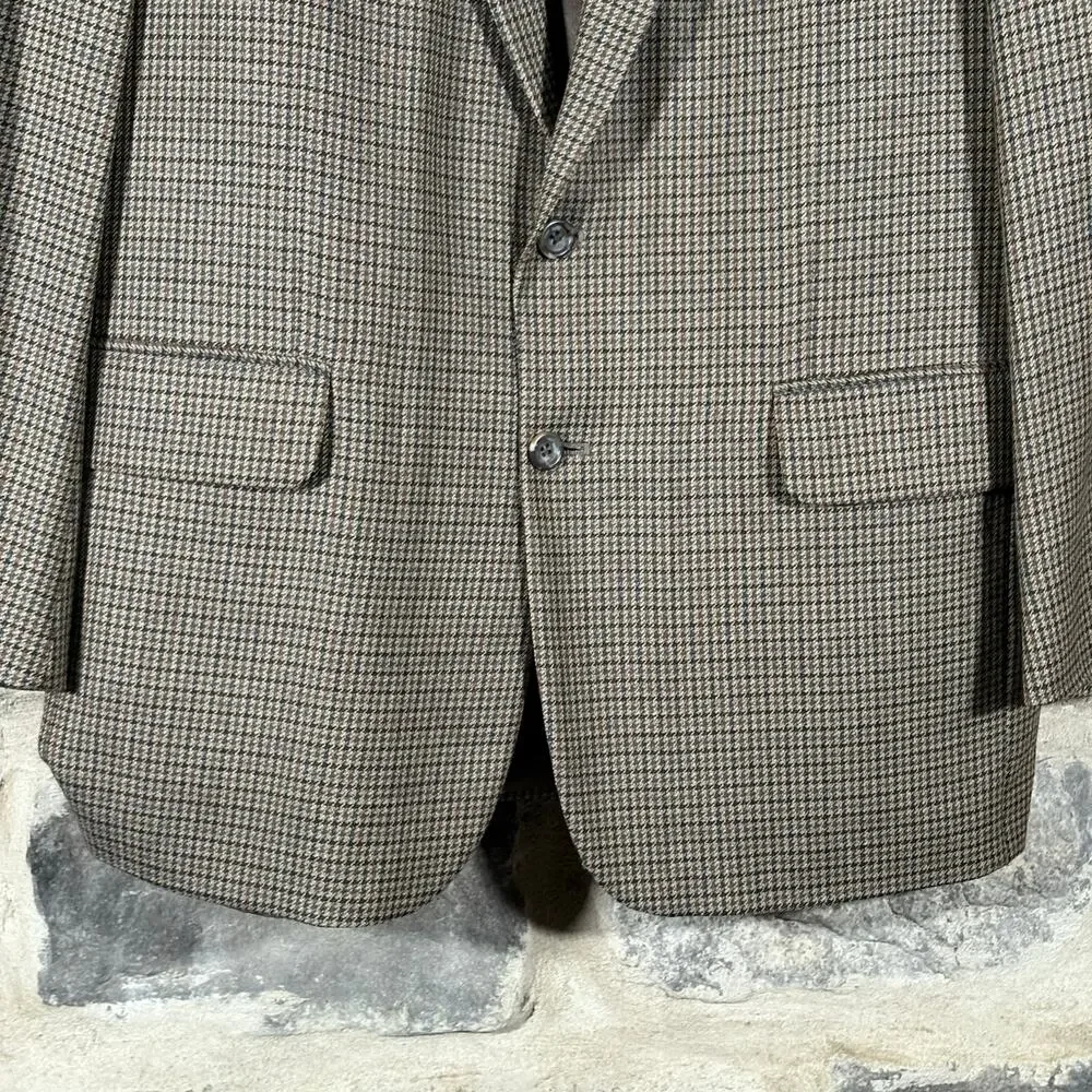 Oscar De La Renta Menswear‎ Blazer 2 Button 42L Tan Wool Houndstooth Office Work